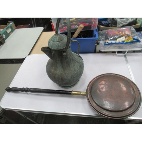 143 - Antique Warming Pan + Large Copper Jug