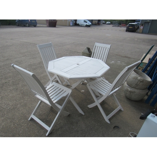 288 - White painted teak table + 4 chairs