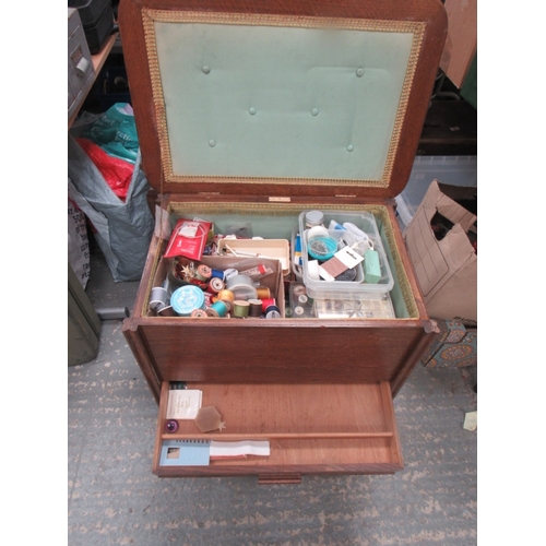 398 - Vintage sewing box and contents