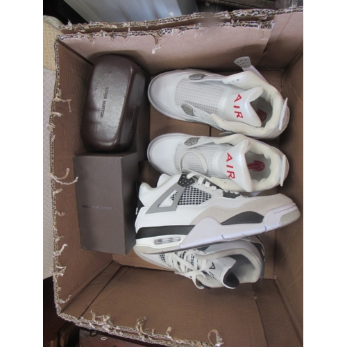 618 - 2 pr trainers, unused and 2 Louis Vitton boxes