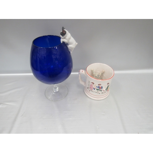 400 - Staffordshire Frog in mug & a Brandy glass with dog