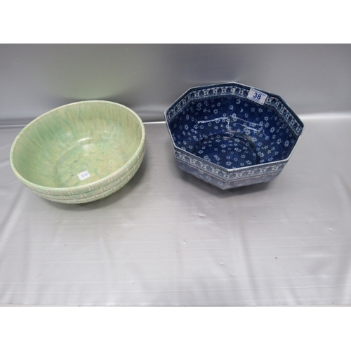 38 - 1920's Shelling 'Cloisello' Octogon blue and white bowl, Wade Flaxman Green fruit bowl