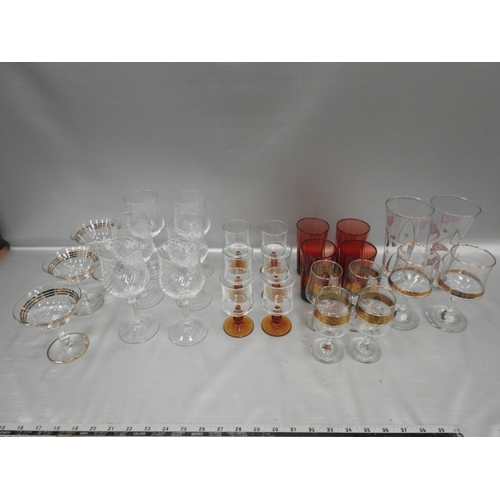 163 - Retro glass inc French wine and Charles & Diana wedding glasses