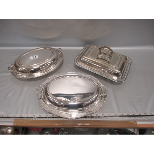 74 - 3 Silver plated tureens