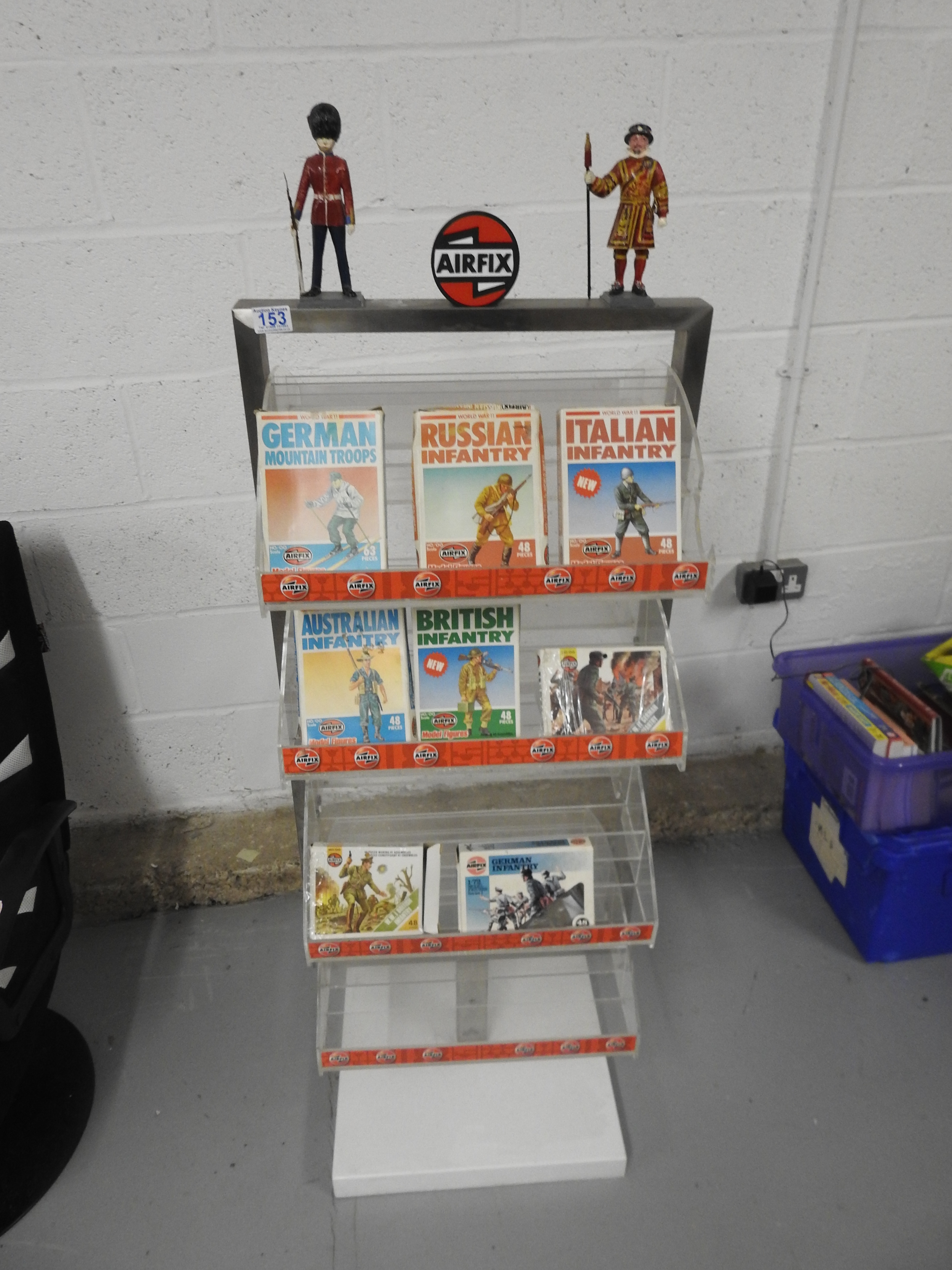Vintage Airfix shop display stand with boxed soldiers
