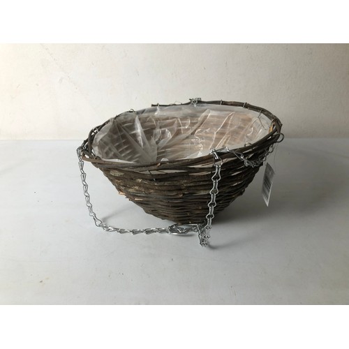 257 - Rattan Round Plastic lined Hanging Basket 12 Inch