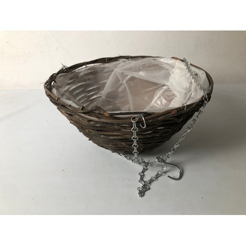 258 - Rattan Round Plastic lined Hanging Basket 14 inch