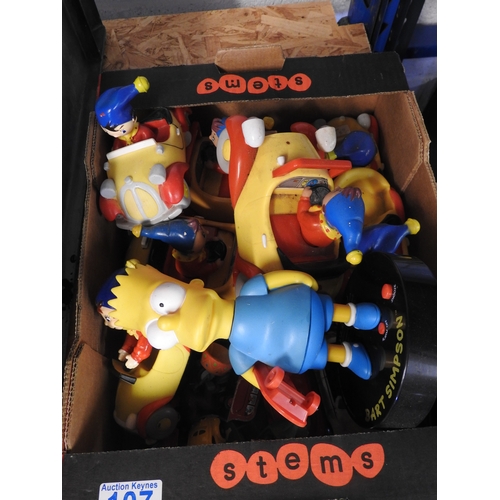107 - Box of Noddy vehicles + Bart Simpson