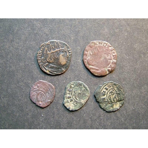 147 - ITALY.  Kingdom of Aragon, Sicily, Sardinia & Naples.  AE Carlino & billon Denaro of John II (1458-7... 