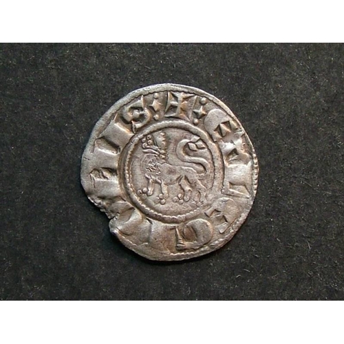 157 - SPAIN.  Alfonso X (1252-84), Ar Pepion, Coruña mint, mmk scallop, Burgos-250, Cayón-1120, VF, small ... 