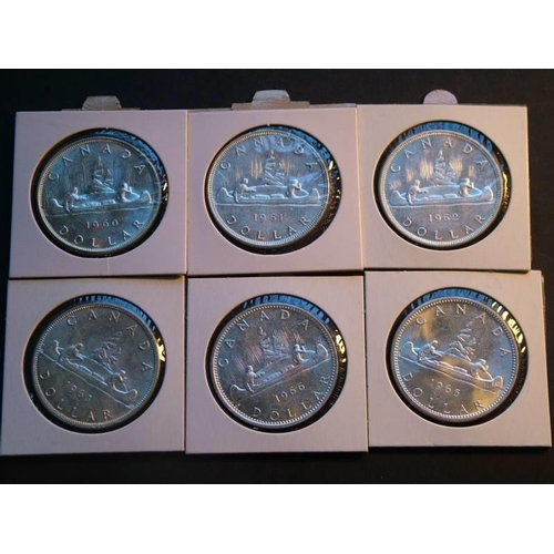 217 - CANADA.  $1 x6; 1960, 1961, 1962, 1963, 1965 & 1966.  EF to AUNC, light marks.  (6)