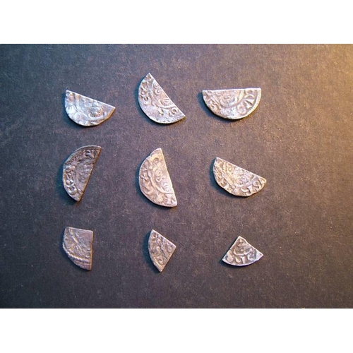 265 - John (1199-1216).  Ar cut ½d x6 and cut ¼d x3, including Samuel of Canterbury, Rauf, Abel of London,... 