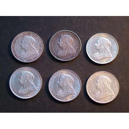 304 - Shilling.  1894, 1895, 1896, 1897, 1898 & 1899, GF to GVF, some possible dipped.  (6)