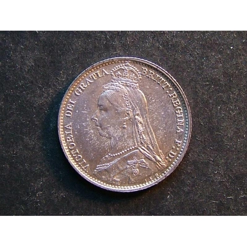 309 - Sixpence.  1892, AUNC, slightly corroded dies.