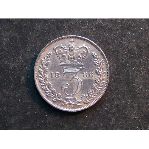 315 - Silver Threepence.  1886, NEF/GVF, ek, struck from lightly corroded dies.