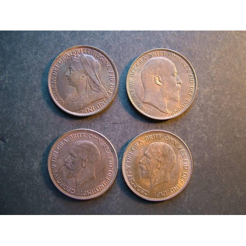 340 - Penny.  1900, 1902, 1931 & 1936.  GVF to EF, all with trace original lustre.  (4)