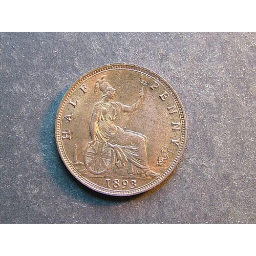 348 - Halfpenny.  1893, NEF, some original lustre.