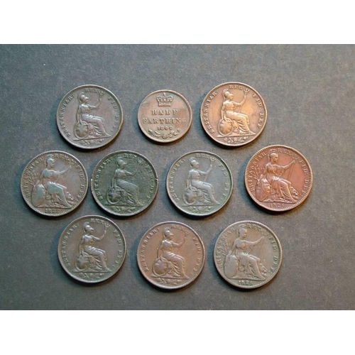 357 - Farthing.  1822, 1825, 1826 first issue, 1828, 1829 x2, 1831, 1836, 1839, and half-farthing, 1842.  ... 