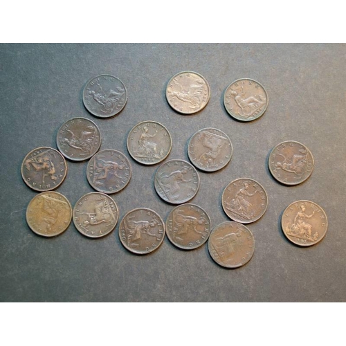 360 - Farthing.  1860 (toothed border), 1861, 1864, 1866, 1869, 1873 (slightly bent), 1874H, 1878, 1879, 1... 