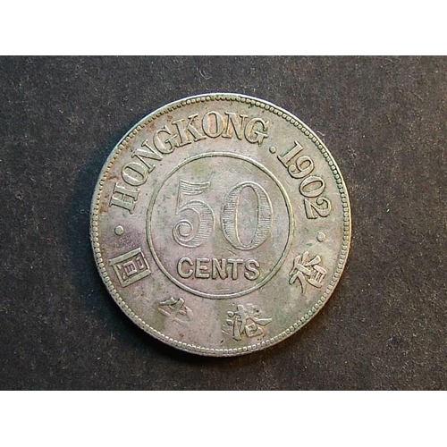 384 - HONG KONG.  50 Cents, 1902, KM15  F+