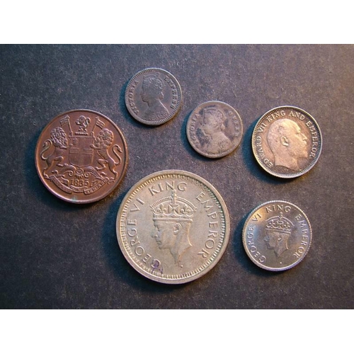 391 - INDIA.  British India.  ¼ Anna, 1835; 2A, 1862(c) & 1890(b); ¼ Rupee, 1904(c) & 1904(b), and 1R, 194... 