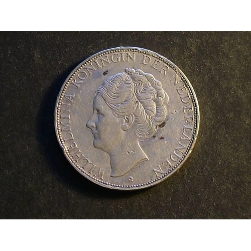 420 - NETHERLANDS.  2½ Gulden, 1938, deep hair lines, KM165, NVF, eks, small digs & scratches.