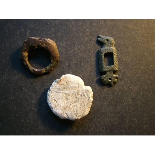 655 - Mediaeval (13th to 15th century).  Cast lead weight, circular, 26.5g, 30mm diameter, flat base, dome... 