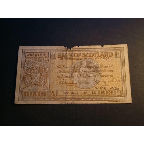 101 - Bank of Scotland.  £1, .7.1940, D111-2 (SC103b, P-91b), Good