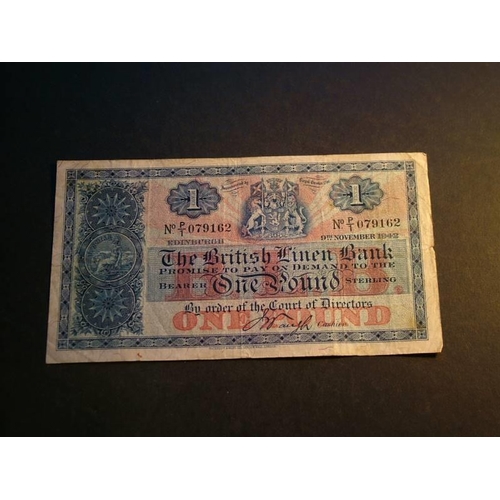 103 - British Linen Bank.  £1, 9.11.1942, D74-2 (SC205a, P-157b), NF