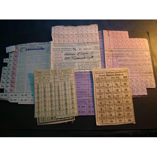 107 - Finland.  Post-WWI ration coupons, 1919 to 1921, and 2 others, undated, probably contemporary.  Good... 