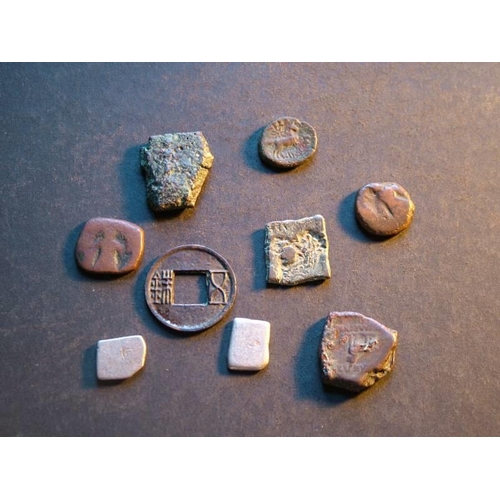 131 - WORLD.  Small but interesting group of Ancients, including Indo-Greek square AE hemi-obols x3, c.1st... 