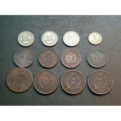 153 - ARGENTINA.  Small lot modern minors, including 1 centavo (1884, 1888, 1890 x2), 10c (1885, 1892, 189... 