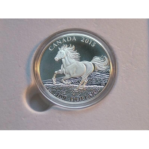 164 - CANADA.  $100, 2015, Year of the Horse. Silver PROOF in original RCM box.