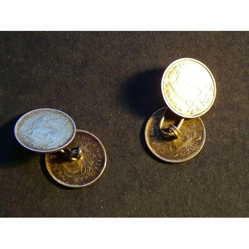 182 - ETHIOPIA.  Gersh, EE1889-1895, KM12, x4, fashioned as pair of cufflinks.  VG, gilt.