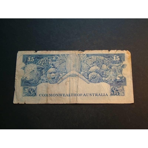 19 - AUSTRALIA.  £5, ND(1954-1959), sign. Coombs & Wilson, P-31a, Good, ragged edges.