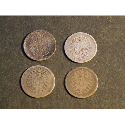 203 - GERMANY.  20 Pfennig, KM5; 1874A (GVF), 1874B (VG), 1874E (VG) and 1876E (NF)  (4)