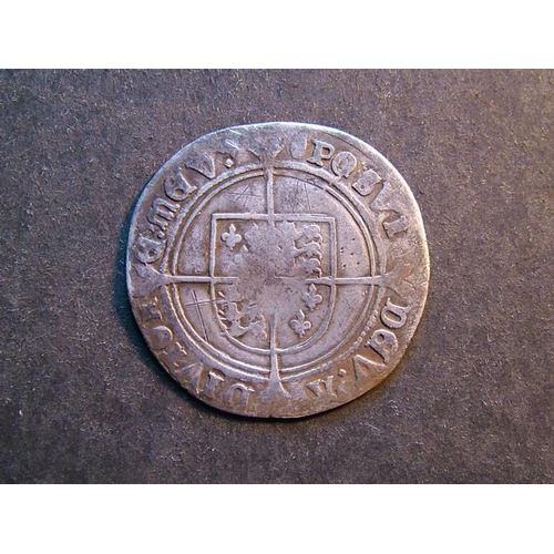 220 - Edward VI (1547-1553). Ar Shilling, fine silver issue (1551-53), mmk tun, S-2482, VG/NF scratches.