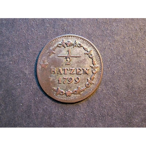 349 - SWITZERLAND – Helvetian Republic.  5 [rappen] = ½ Batzen, 1799, KMA5, GF, partly weak strike from mi... 