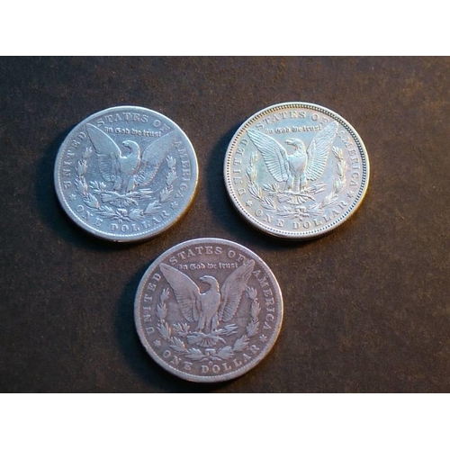 361 - UNITED STATES OF AMERICA.  $1 x3; 1882s, VF/GF, once cleaned.  1888o, VG and 1901o, VG  (3)