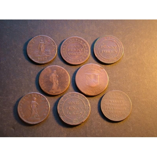 390 - Tradesmen’s Tokens – 19th Century.  1d x8, including Sheffield 1812, OVERSEERS, & similar, 1815.  FL... 