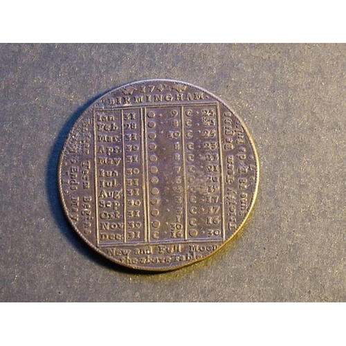 406 - Calendar Medal.  AN ALMANACK FOR THE YEAR 1742, calendar enumerating Sundays in each month, dates fo... 