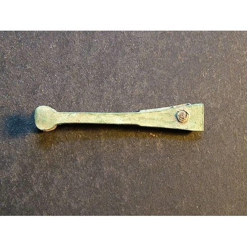 492 - Romano-British.  Bronze tweezers, approximately 43mm in length, made in two pieces riveted together,... 