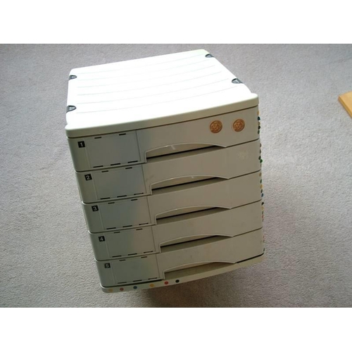 503 - Storage.  Small plastic 5-drawer filing cabinet, approximately 385mm x 290mm x 305mm, interior dimen... 