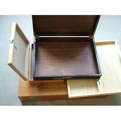 504 - Storage.  Large hinged wooden box, originally to hold 6 bottles of wine, fitted interior with divisi... 