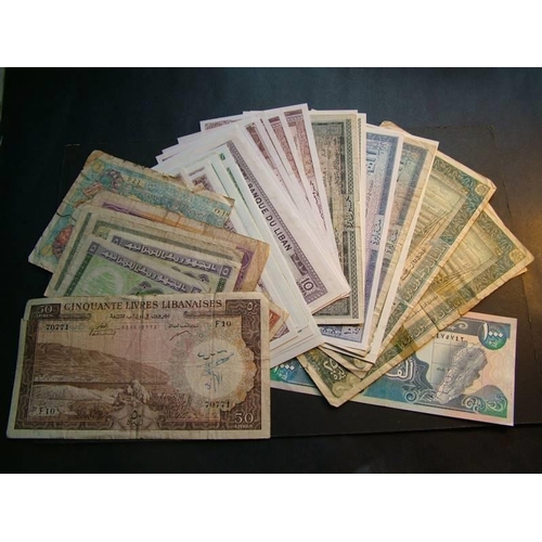 69 - LEBANON.  5 Piastres, 1942, P-34 & 1944, P-38.  10P, P-35, 39, 47.  25P, P-36.  1 Livre, P-48, 55a x... 