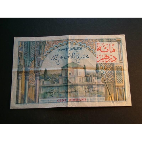 71 - MOROCCO.  10 000 Francs = 100 Dirhams, Provisional Dirhem issue, ND(1959), old date 28.4.1955, P-52,... 