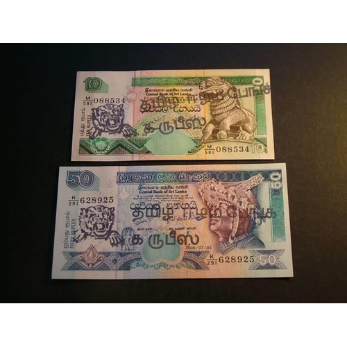 78 - SRI LANKA.  10 Rupees, 3.7.2006, P-108f & 50R, 3.7.2006, P-110f, each optd. LIBERATION TIGERS OF TAM... 