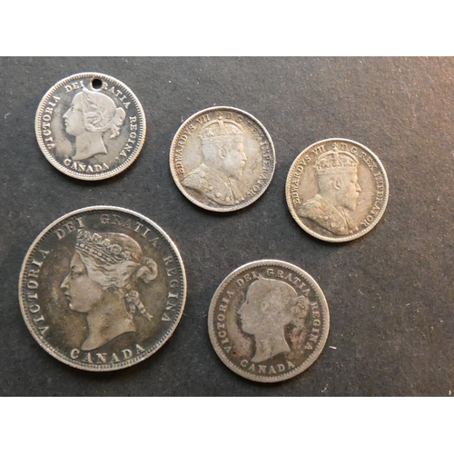 194 - CANADA.  5 Cents (1890 holed, 1909 pointed leaves, 1910 pointed leaves), 10c, (1880H and 25c, 1872H.... 