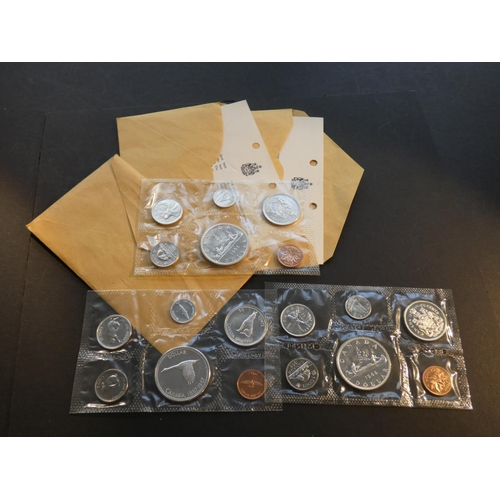 195 - CANADA.  Royal Canadian Mint, Prooflike UNC sets x3, each 6 coins, 1c to $1, including; 1965 (1$ is ... 