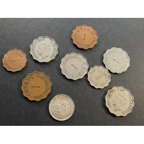 207 - CYPRUS.  ½ Piastre (1938, 1944), 1 Piastre (1934, 1938 x3, 1944, 1945) and silver 4½ Piastres, 1938.... 